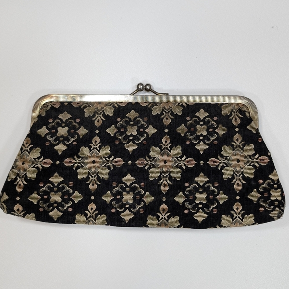 Vintage (50s?) Black Tapestry Clutch W Kiss Lock & Vinyl Interior. 11"X5.5" - Picture 16 of 16